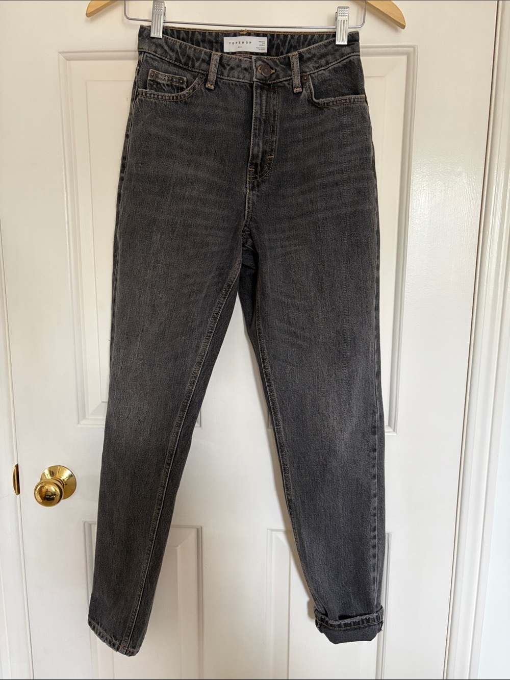 Topshop Mom Jeans W26 L34 Washed Black High Rise Denim